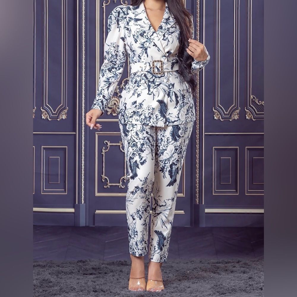 Bird Print Jacket and Cigarette Pants - Picture 10 of 12